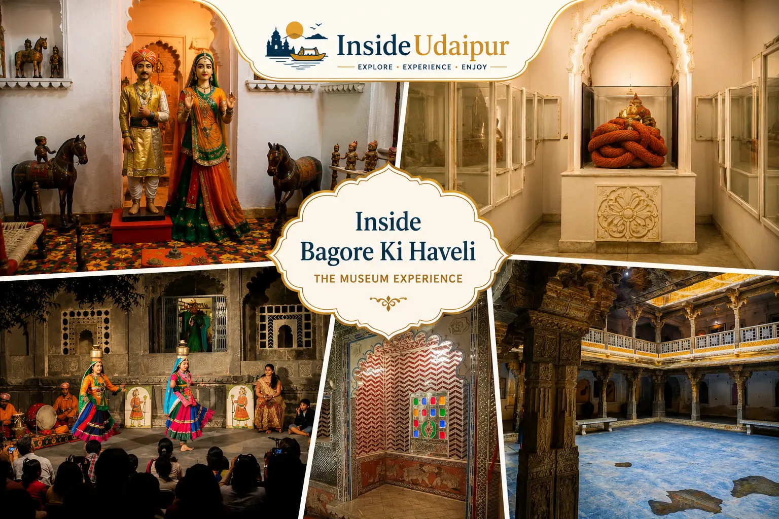 Inside Bagore Ki Haveli Udaipur museum with folk performance and historic interiors