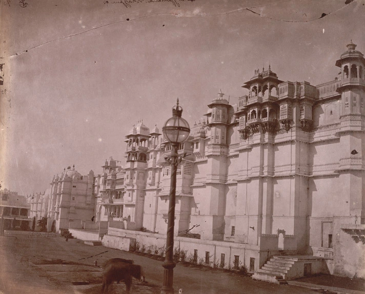 Historic East facade of City Palace Udaipur photographed in 1882
