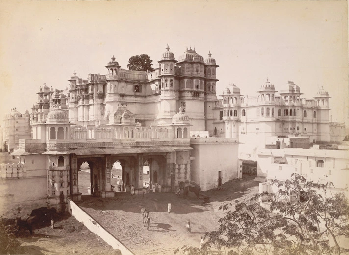 Historic view of City Palace Udaipur and Triple Gate in 1895