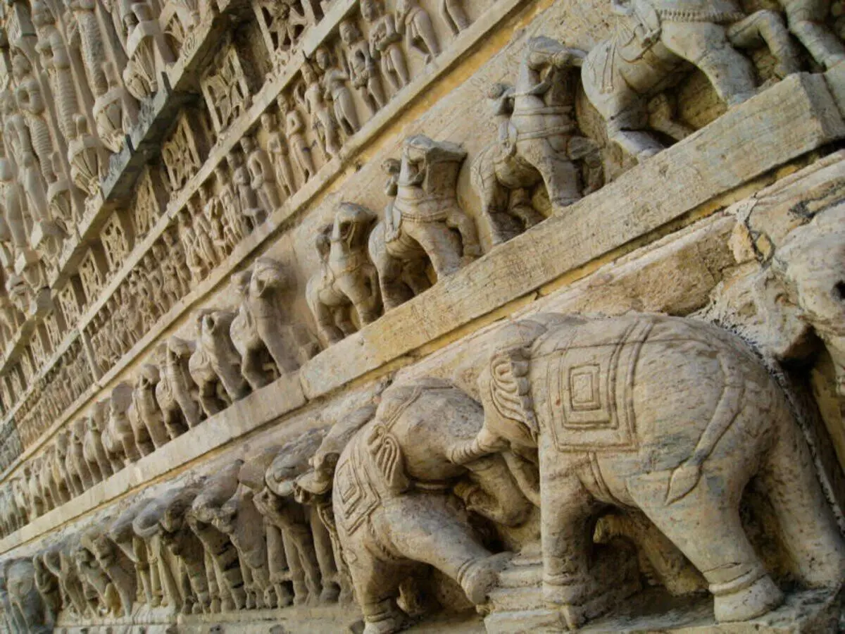 Detailed stone elephant carvings at Jagdish Temple Udaipur
