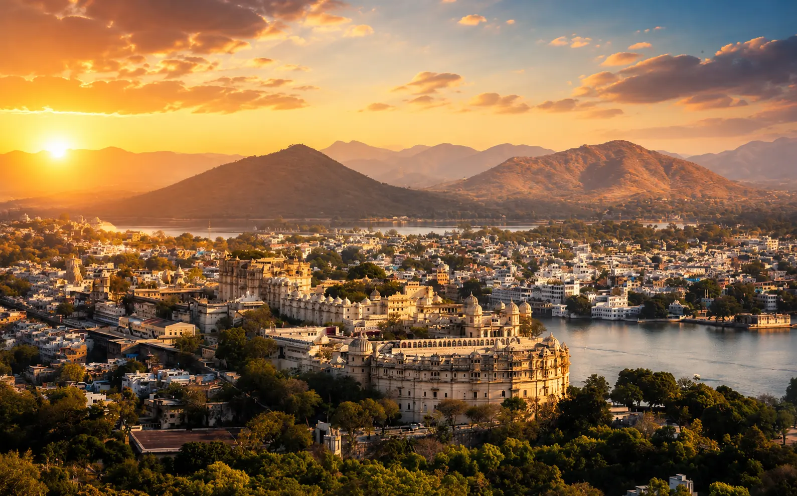 City Palace and Lake Pichola at Sunset, Udaipur